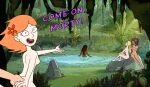 1girl 4girls adult_swim blonde_hair completely_nude flower_in_hair forest_background jessica_(rick_and_morty) lake light_red_hair nude nude_female rick_and_morty rocks skinny_dipping