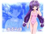 1girl bow hentai pink_swimsuit purple_hair swimsuit tagme