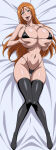 1girl 1girl alluring big_breasts bleach bra cleavage dakimakura grey_eyes inoue_orihime orange_hair panties stockings under_boob yxyyxy