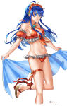 1girl alluring bikini bikini_bottom bikini_top blue_eyes blue_hair female_only fire_emblem fire_emblem:_the_binding_blade flower_in_hair intelligent_systems lilina_(fire_emblem) long_hair nintendo red_bikini small_breasts smile swimsuit thighs tsukimura_(d24f4z8j3t) wedge_heels