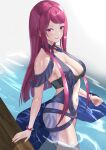 1girl absurd_res alluring big_breasts casual_one-piece_bikini dress_swimsuit fire_emblem fire_emblem_engage fire_emblem_heroes high_res intelligent_systems ivy_(fire_emblem) ivy_(summer)_(fire_emblem) nintendo one-piece_bikini purple_eyes purple_hair sarong swimsuit tarutaru193 wet wet_clothes