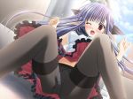 1girl blue_hair blush crotch_seam game_cg hentai long_hair nerine official_art panties panties_under_pantyhose pantyhose pointy_ears red_eyes shuffle shuffle! solo spread_legs stockings suzuhira_hiro thighband_pantyhose thighhighs underwear