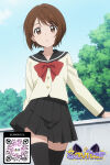 1girl 1girl 1girl :o ai_generated black_legwear black_sailor_collar black_skirt black_thighhighs blue_sky bow bowtie brown_eyes brown_hair clothing collarbone day legwear littlehentai long_sleeves looking_at_viewer miniskirt open_mouth outside pleated_skirt red_bow red_bowtie sailor_collar savitar savitar_(artist) school_uniform serafuku shirt short_hair skirt sky standing stockings tree uniform zettai_ryouiki