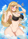 1girl alluring bare_legs big_breasts bikini blonde_female blonde_hair clarisse_(fire_emblem) commission commissioner_upload fire fire_emblem fire_emblem:_new_mystery_of_the_emblem intelligent_systems naked_from_the_waist_down nintendo pussy toshimasa water