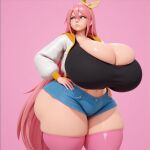 1girl ai_generated aigooner19aught7 aubrey_(omori) blue_eyes cleavage huge_ass massive_ass massive_breasts massive_thighs omori pink_hair thighhighs