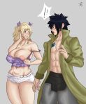 black_hair blonde_hair blush blushing_at_partner breasts_out couple fairy_tail gesture gray_fullbuster imminent_sex lucy_heartfilia seducing