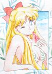 1girl adult_swim alluring ash_valery bikini bishoujo_senshi_sailor_moon bishoujo_senshi_sailor_moon_r bishoujo_senshi_sailor_moon_r_the_movie bishoujo_senshi_sailor_moon_s bishoujo_senshi_sailor_moon_s_the_movie bishoujo_senshi_sailor_moon_supers bishoujo_senshi_sailor_moon_supers_the_movie blonde_hair blue_eyes cloud cloudy_sky earrings food fruit jewelry long_hair looking_at_viewer medium_breasts minako_aino one_eye_closed sky swimsuit third-party_edit toei_animation toonami very_long_hair watermelon wink