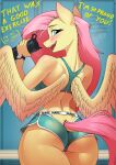 1girl anthro ass back back_view chrysalisdraws female fluttershy friendship_is_magic gym_uniform hasbro my_little_pony pegasus pony short_shorts solo sports_bra sweaty