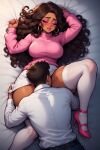 ai_generated bed big_breasts brown_hair closed_eyes clothed_sex clutching_sheets earrings hetero high_heels hispanic hot latina lipstick long_hair looking_pleasured makeup male/female oral oral_sex passionate passionate_sex pink_sweater pussylicking romantic romantic_couple romantic_sex sex stockings tan_skin tasteful teeth thick_thighs
