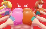1boy 2_girls ass assjob big_ass big_breasts booty_shorts breasts buttjob double_buttjob erection hotdogging huge_ass huge_breasts mario_(series) mario_strikers mechspazer nintendo penis_between_ass penis_on_ass princess_daisy princess_peach super_mario_strikers