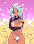 1girl 1girl 1girl big_breasts bikini breasts cleavage curly_hair looking_at_viewer nintendo norishiitsu para_(voidedparadigm) purple_eyes splatoon tentacle_hair white_bikini