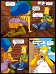 1girl 2boys ass bart_simpson breasts comic homer_simpson incest marge_simpson milf mother_and_son panties penis text the_simpsons vaginal