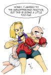  adult_baby android_18 bald blonde_hair deviantart dragon_ball dragon_ball_z dress flying_sweatdrops kalahee_(artist) krillin red_dress thermometer 