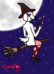  anthro ass breasts broom canine dog female furry kiara_(kiaradog) kiaradog labrador moon night nude purple_eyes solo tail white_fur witch witch_hat 