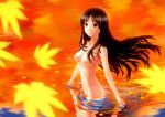 1girl akahige akiyama_mio black_eyes black_hair high_res highres k-on! leaf long_hair nude solo water