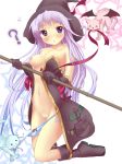  &gt;_&lt; 1girl :o ? anyannko bare_shoulders blue_eyes blush boots bow bow_panties breasts cat closed_eyes collarbone familiar gloves hair hat headgear highres kneel kneeling lavender_hair long_hair looking_at_viewer navel nipples no_bra original panties panty_pull purple_eyes pussy small_breasts solo staff star uncensored underwear very_long_hair wardrobe_malfunction white_background witch witch_hat 