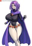 1girl 1girl 1girl artist_name big_breasts big_breasts breasts cape dc_comics eyelashes female_focus female_only fingerless_gloves huge_breasts pale-skinned_female pale_skin pose posing purple_eyes purple_hair raven_(dc) shiny_skin short_hair sleeves solo_female solo_focus tagme teen_titans thick_thighs thin_waist tight_clothing watermark wide_hips xhaart