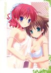 2girls absurd_res babydoll blue_eyes bow bra breasts brown_hair green_eyes hair hair_bow high_res holding_hands lingerie marguerite_sphere midorikawa_nanohana multiple_girls nipple_slip nipples ooura_mio pink_hair strap_slip underwear yuyi