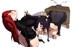 1girl 2girls all_fours ass black_hair blush bottomless breasts closed_eyes cum cum_in_mouth dlite erin_fitzgerald fellatio filia_(skullgirls) futa_with_female futanari hair hair_grab hair_over_one_eye head_back huge_ass huge_breasts intersex lab_zero_games large_breasts lipstick long_hair makeup multiple_girls nipples oral overflow parasoul_(skullgirls) parody penis red_eyes red_hair rolling_eyes samson_(skullgirls) skin_tight skullgirls stuck television the_ring uncensored vaginal yellow_eyes