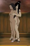 2_girls avatar:_the_last_airbender black_hair breasts brown_hair hair_down high_heels june_(avatar) katara naked_heels nude shoes_only small_breasts standing yuri