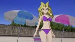  16:9 1girl 1girl 1girl 1girl beach belly belly_button bikini bikini_bottom bikini_top blonde blonde_hair closed_mouth female_focus kujaku_mai light-skinned light-skinned_female light_skin long_hair looking_at_viewer mai_valentine open_eyes outside solo_focus standing violet_bra violet_eyes violet_panties yu-gi-oh! 