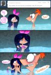 black_hair blue_eyes blush bow comic disney funny hair heart isabella_garcia-shapiro long_hair orange_hair phineas_and_ferb phineas_flynn pool short_hair smile surprise topless water