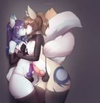 animal_genitalia animal_penis anthro bulge canid canine canine_penis clothed clothing collar crossdressing duo furry girly kissing knot legwear male male/male mammal penis standing stockings suelix thick_thighs tight_clothing underwear wide_hips