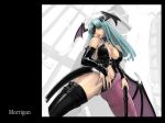 adorable bat_wings big_breasts bondage breasts capcom cute darkstalkers green_eyes innocent morrigan_aensland navel spread_legs turquoise_hair vampire_(game)