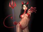 1024x768 demon_tail devil_girl earring female gloves horn piercing solo trident wallpaper weapon