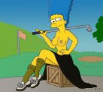 blue_hair golf_club marge_simpson the_simpsons yellow_skin