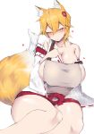 <3 aged_up alternate_breast_size big_breasts blush blushing breasts chamchami eye_contact fox fox_tail half-closed_eyes heart hearts huge_ass huge_breasts japanese_clothes japanese_clothing kimono kitsune large_breasts looking_at_viewer milf no_bra orange_hair senko_(sewayaki_kitsune_no_senko-san) sewayaki_kitsune_no_senko-san shrine_maiden thicc thick_thighs voluptuous white_background