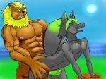 anal digimon earring fox furry futanari green_penis leomon male_on_futa male_on_futanari nipple_piercing nipples ryurin yiffy