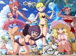 5_girls aloe_(pokemon) barefoot beach between_breasts big_breasts bikini blonde_hair blue_sky blush bow breast_hat breast_rest breasts breasts_on_head cattleya_(pokemon) cleavage cloud dark_skin elbow_gloves elite_four feet flat_chest food fountain_pen frills fuuro_(pokemon) glasses gloves gym_leader hair_bow halter_top halterneck hand_holding hanging_breasts hat headphones hime_cut holding_hands hood hoodie innertube kamitsure_(pokemon) klink kneeling large_breasts legs multiple_girls n_(pokemon) navel nude on_knees open_mouth oshawott palm_tree pen pokemoa pokemon pokemon_(game) pokemon_black_and_white pokemon_bw popsicle rimless_glasses sand sand_sculpture sandals shikimi_(pokemon) shovel sky smile soara squat squatting streaking summer sweatdrop swimsuit tree trees under_clothes worktool yellow_hair