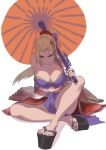  1girl alluring big_breasts blonde_hair blue_eyes breasts cleavage japanese_clothes long_hair looking_at_viewer ponytail setsuka soul_calibur soul_calibur_iii soul_calibur_v soul_calibur_vi 