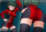 1girl alluring ass boots fully_clothed green_hair hand_on_hip human medium_breasts mirror nintendo nipples nipples_visible_through_clothing patreon pokemon pokemon_(anime) pokemon_rgby pose posing purple_eyes red_panties sabrina sabrina_(pokemon) sabrina_(pokemon_anime) text thigh_high_boots thighhigh_boots url watermark zel-sama