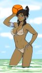 1girl armlet avatar:_the_last_airbender ball bikini black_hair blue_eyes blush breasts colored dark-skinned_female dark_skin drawfag female_only hair_tubes inverted_nipples korra long_hair navel nipples ponytail pussy see-through side-tie_bikini solo_female swimsuit the_legend_of_korra the_legend_of_korra* toned topknot transparent_clothing uncensored water wet wet_clothes