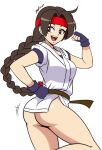 alluring art_of_fighting ass bangs bare_ass braid bubble_ass bubble_butt butt butt_cheeks butt_crack cheerful exposed_ass headband king_of_fighters long_legs naked_from_the_waist_down no_pants pantsless plump_ass presenting presenting_ass presenting_butt ready_to_fuck snk thick_thighs victory_pose yuri_sakazaki