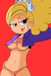 blonde_hair blue_eyes bra breasts brianna_buttowski crazedg_(artist) earring grown_up jacket kick_buttowski kick_buttowski:_suburban_daredevil navel panties smile tongue tongue_out underboob