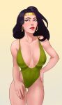  alluring athletic_female bending_forward big_breasts black_hair black_orchid bodysuit breasts fighter fit_female killer_instinct leotard nintendo nipples nipples_visible_through_clothing orchid rareware summer swim_suit swimsuit 