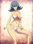  1girl 1girl alluring big_breasts bikini bikini_bottom bikini_top blue_hair breasts female_focus female_only female_solo game_freak gym_leader hand_on_thigh layerth light-skinned_female looking_at_viewer nintendo pokemon pokemon_hgss pokemon_rgby sabrina sabrina_(pokemon) sabrina_(pokemon_hgss) short_hair smile smiling_at_viewer solo_female thighs voluptuous watermark white_bikini white_bikini_bottom 