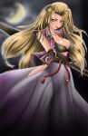 1041_(toshikazu) 1girl alluring alternate_costume big_breasts blonde_hair blue_eyes breasts cleavage long_hair looking_at_viewer moon night project_soul setsuka soul_calibur soul_calibur_iii soul_calibur_vi standing umbrella very_long_hair weapon