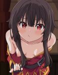  1girl clothes_pull erect_nipples female_only kono_subarashii_sekai_ni_shukufuku_wo! looking_at_viewer megumin nipples no_bra presenting_breasts pulled_by_self red_eyes small_breasts 