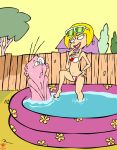  bigtyme bikini black_hair blonde_hair breasts covering_crotch ed,_edd,_&#039;n&#039;_eddy eddy embarrassing funny lipstick nazz nude pool red_lipstick smile sunglasses sweat thong 