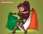  1girl aged_up brown_hair brunette choker clothed clothes disney disney_channel disney_xd doc.b female female_focus flag footwear green_armwear green_background green_choker green_clothes green_clothing green_dress green_footwear green_heels green_legwear hair_ornament high_heels ireland irish_flag latina legwear long_hair long_thighhighs mariposa_diaz solo_female st._patrick&#039;s_day star_vs_the_forces_of_evil stockings wide_hips 