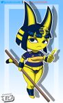 animal_crossing ankha anthro blue_hair cat catgirl digital_media_(artwork) egyptian fanart furry jackintaro looking_at_viewer nintendo simple_background soccer_uniform thumbs_up yellow_body yellow_fur