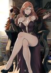  1girl absurd_res alcohol alluring aqua_eyes bare_legs bare_shoulders big_breasts black_choker black_footwear book book_stack center_opening choker cornelia_arnim cup detached_sleeves dress drinking_glass female_only fire_emblem fire_emblem:_three_houses foot_out_of_frame high_heels high_res holding holding_cup ihsnet legs long_hair long_sleeves looking_at_viewer nintendo panties pantyshot pantyshot_(sitting) pink_hair sitting smile strapless strapless_dress thighs throne underwear upskirt white_panties wine wine_glass 