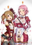  1girl 2_girls alternate_costume ayano_keiko bondage breasts brown_hair corruption evil_smile femsub gozaru latex lisbeth mind_break mind_control multiple_girls multiple_subs piercing pink_hair shinozaki_rika short_pink_hair silica sword_art_online tied_hair twin_tails weapon 