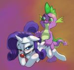 ball_gag doggy_position equine friendship_is_magic maledom my_little_pony rarity scalie spike tail_pull