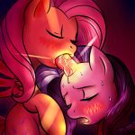  aroused blush closed_eyes cutie_mark equine female female/female female_only fluttershy fluttershy_(mlp) friendship_is_magic glowing hair hasbro horn hornjob horse megasweet my_little_pony open_mouth oral pegasus pink_hair pony purple_hair rarity rarity_(mlp) saliva sweat tongue unicorn wing_boner yuri 