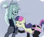  bdsm bit_gag blue_eyes bonbon_(mlp) bondage equine female friendship_is_magic green_eyes green_hair horngasm horns horse leather lyra lyra_(mlp) my_little_pony pony saliva tongue two_tone_hair yuri 